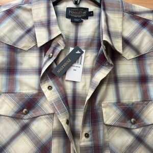 Pendleton Western Plaid Shirt in Cream and Blue